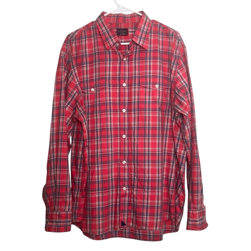 UNTUCKit Shirt Mens Size XL Red Blue Plaid Long Sleeve Cotton Soft Casual